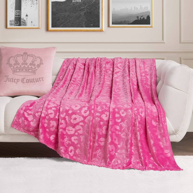 Juicy Couture 60"x70" Embossed Plush Throw Blankets - 60" x 70" - Hot Pink