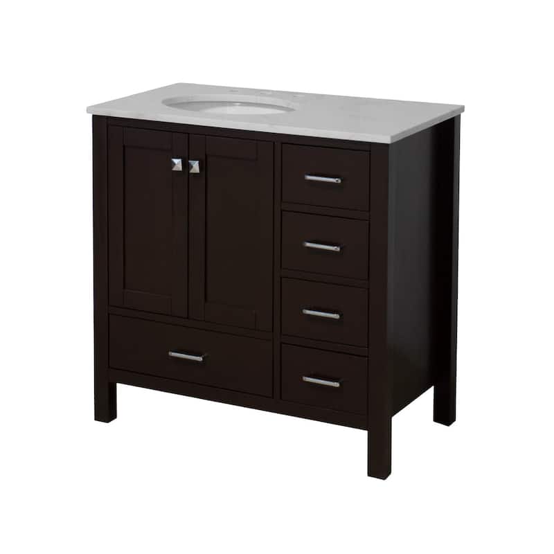 KitchenBathCollection Horizon 36" Bathroom Vanity with Engineered Carrara Top