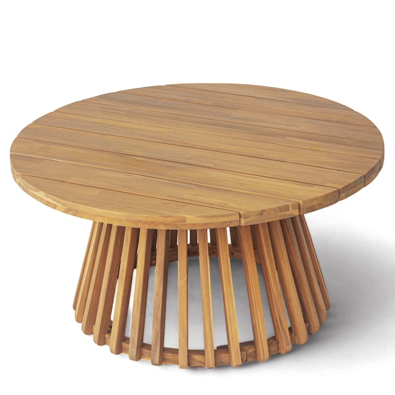 Anmytek Round Wooden Patio Table Slatted Top Outdoor Indoor Coffee Table All Weather Modern