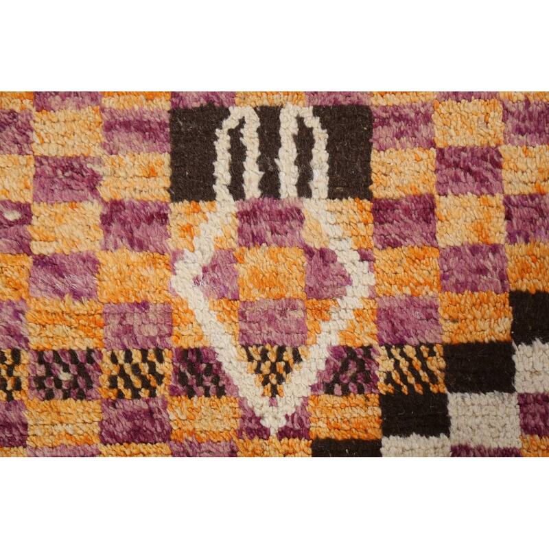 Checkered Modern Moroccan Oriental Runner Rug Hand-knotted Wool Carpet - 2'11" x 12'11"