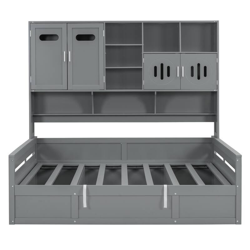 Wooden Daybed With Hydraulic bed and All-in-One Cabinet and Shelf