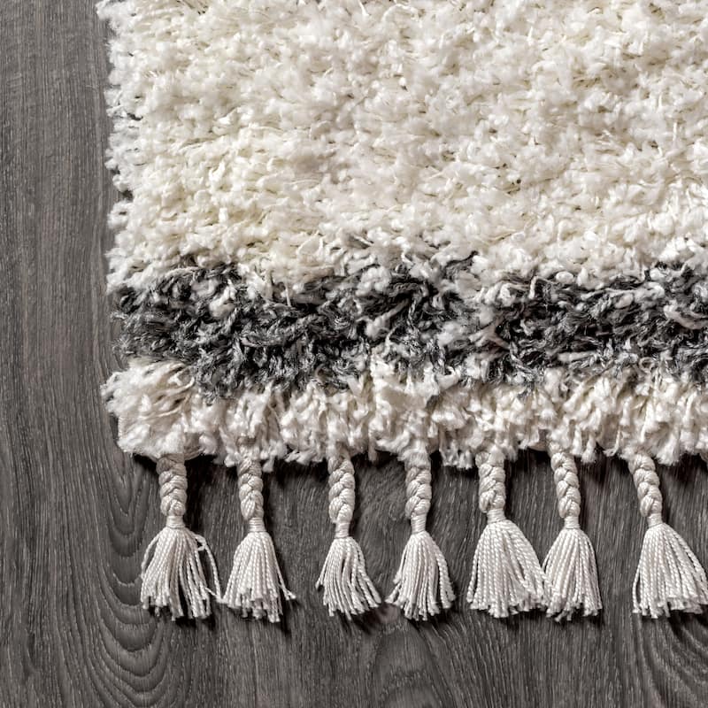 JONATHAN Y Modern Shag Plush Tassel Moroccan Tribal Geometric Trellis Area Rug