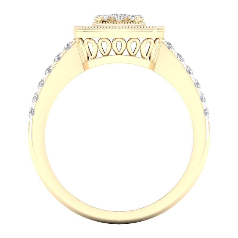 1/2ct TDW Diamond Cluster Halo Engagement Ring in 10k Gold for Women