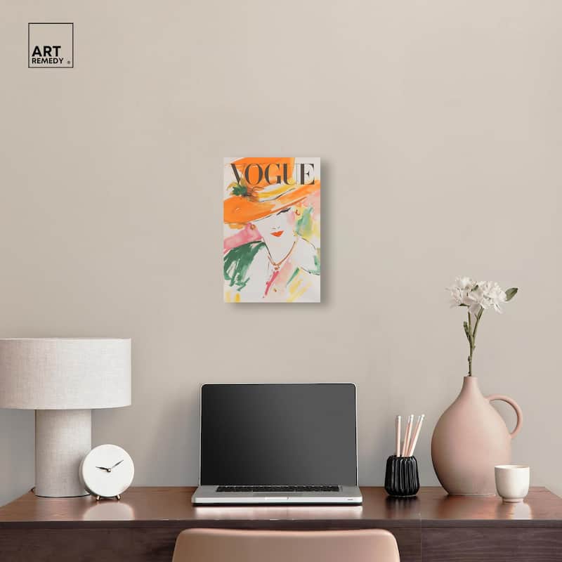 Woman in Hat Cover Canvas by Art Remedy, Gallery Wrapped