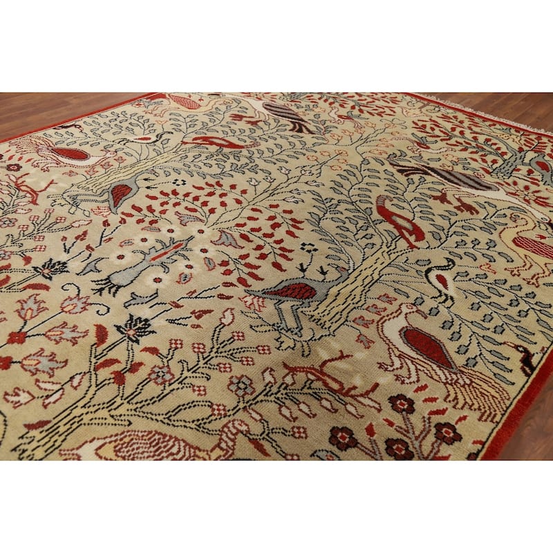 Animals Design Ziegler Area Rug Handmade Wool Carpet - 7'10" x 9'9"