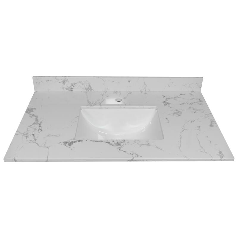 31 inch bathroom engineered stone vanity top,undermount ceramic sink and single faucet hole with backsplash