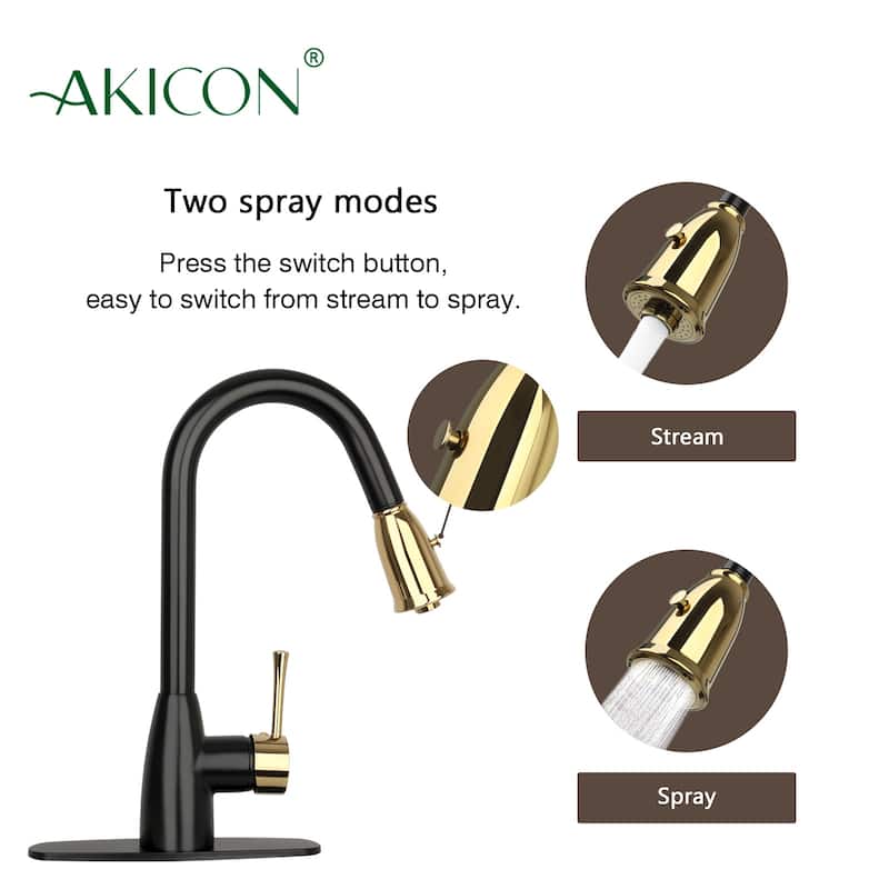 One-Handle Matte Black and Rose Gold Pull Down Kitchen Faucet with Deck Plate - 5 Years Warranty - 16x8.2