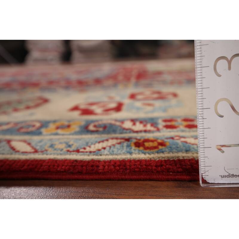 Geometric Red Kazak Area Rug Handmade Oriental Wool Carpet - 6'8" x 9'9"