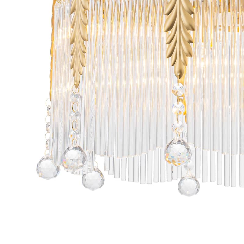 Gold Chandelier Clear Glass Rods & Hanging Crystal Balls Accents