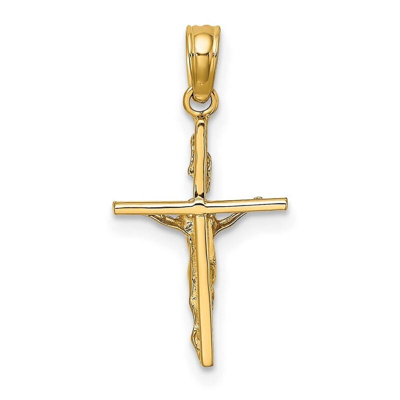 Curata 14k Yellow Gold Small Polished Crucifix Stick Cross Necklace 11mm x 21mm