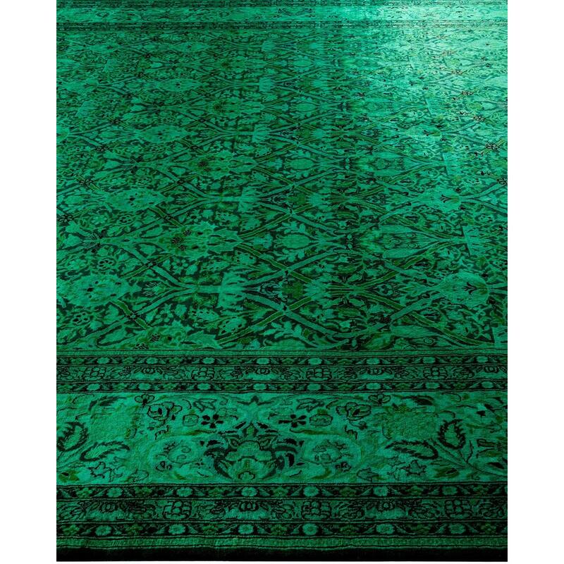 Overton Hand Knotted Wool Vintage Inspired Modern Contemporary Overdyed Green Area Rug - 10' 1" x 13' 0"