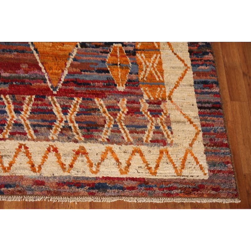 Geometric Purple Moroccan Oriental Area Rug Handmade Wool Carpet - 6'9" x 9'6"