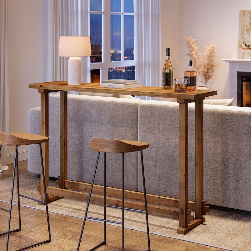 63" Long Bar Table, Narrow Rectangular Pub Table with Footrest