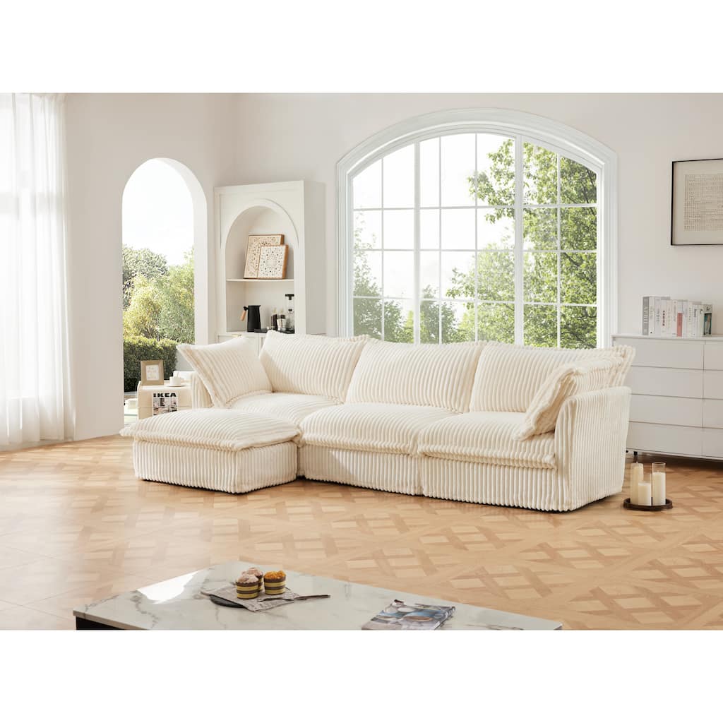 Modern Modular Deep Seat Sofa with Removable Corduroy Covers and Plush Cushions for Living Room and Guest Room