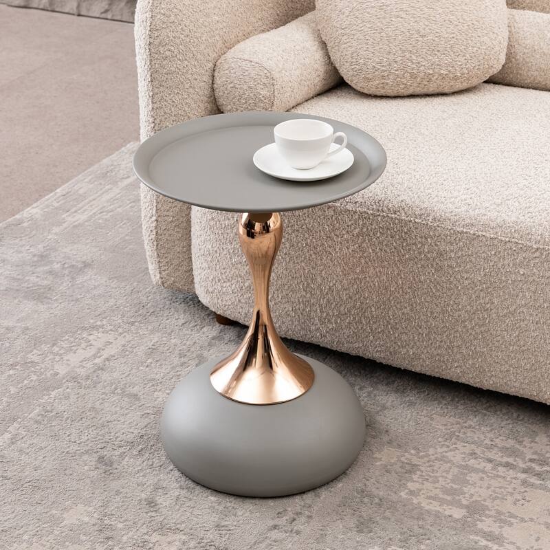 Lantern-shaped Metal End Table, Small Round Side Table, Modern Coffee Drink Cocktail Table - Matte Gray