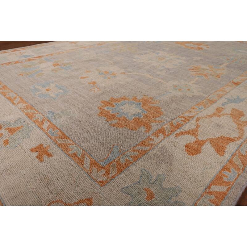 Blue Oushak Turkish Area Rug Handmade Vegetable Dye Wool Carpet - 6'1" x 11'6"