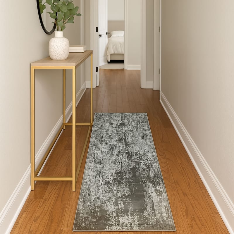 HERAT ORIENTAL Turkish Modern Erased Design Wool & Silk Runner - 2'7" x 9'10"