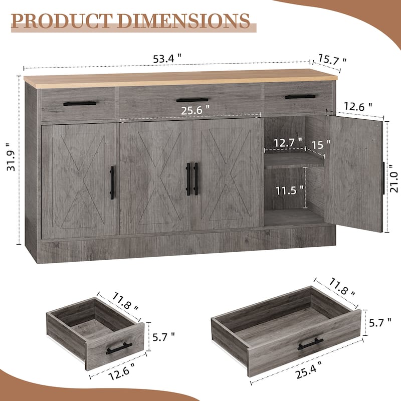 Farmhouse Kitchen Buffet Storage Cabinet, Sideboard