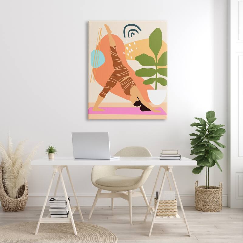Stupell Bold Abstract Shapes Yoga Fitness Person Houseplant Canvas Wall Art