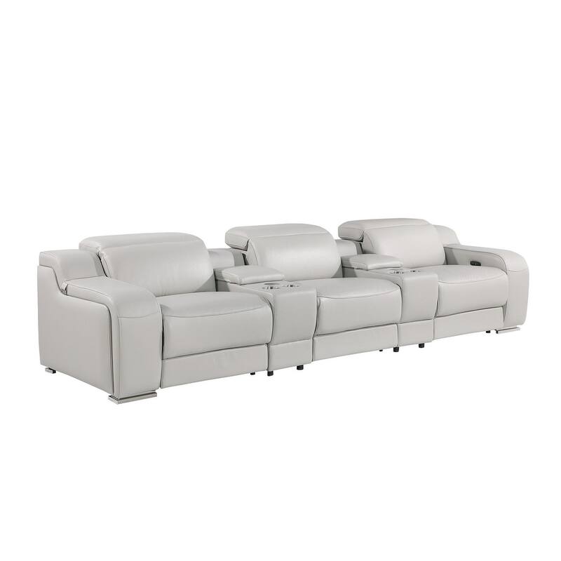 HomeRoots 129" Black Italian Leather Reclining USB Sofa
