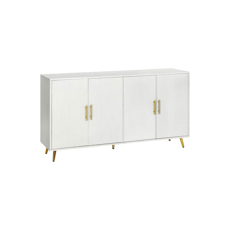 Wood TV Stand with Storage Cabinet & Adjustable Shelves, Media TV Console