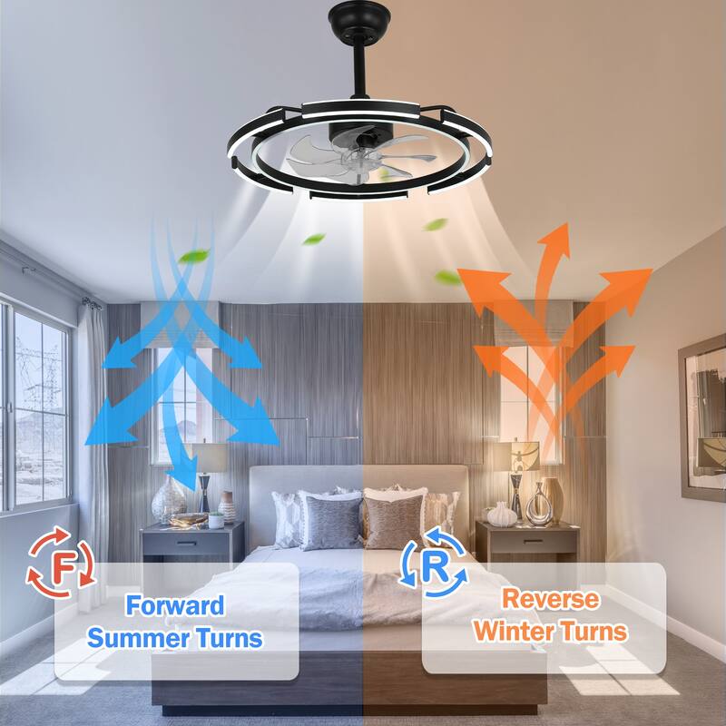 Oaks Aura DeClue 24in. 6 DIY-Shape Smart Ceiling Fan with Light,Cyberpunk Futuristic 6-Speed Quiet Ceiling Fan w/ Remote