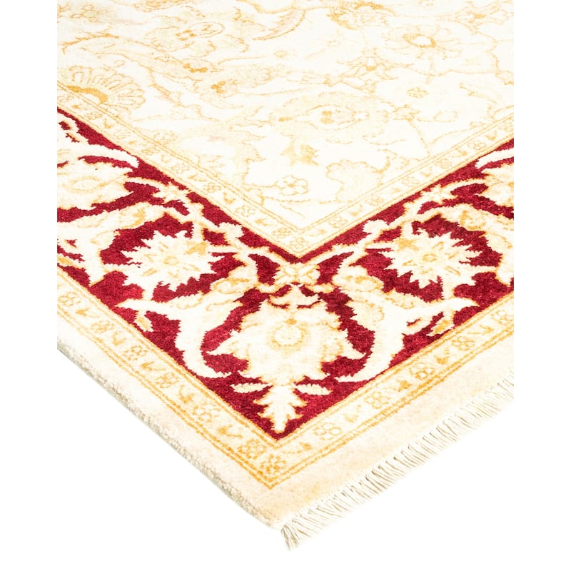 Overton Handknotted Wool Contemporary Tribal Ivory Area Rug - 4' x 6'