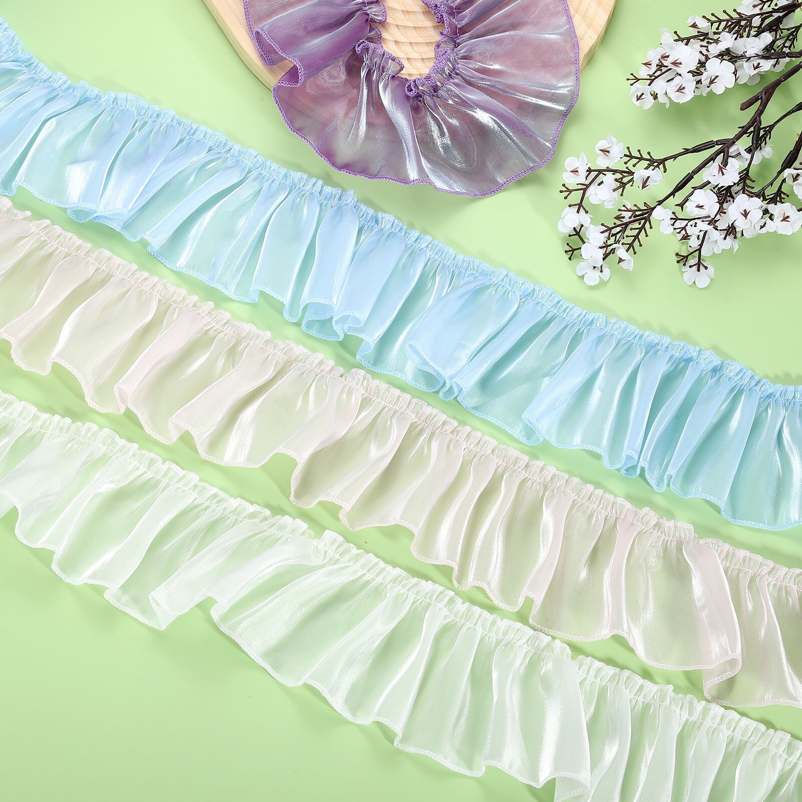 Ruffle Lace Ribbon Trim Pleated Lace Fabric Trim 5.5 Yard - Bed