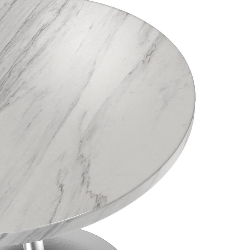 LeisureMod Verve 27" Round Dining Table with Stone TableTop and Brushed Chrome Base for Kitchen & Dining Room