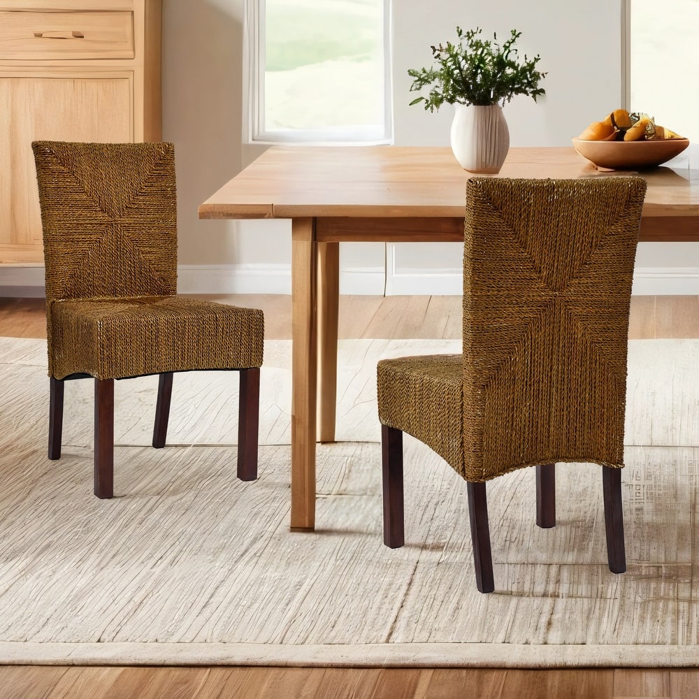 Bohemian 18.7" Wide Weave Seagrass Rattan Dining chairs with High Back - 18.7"W x 20.5"L x 36"H