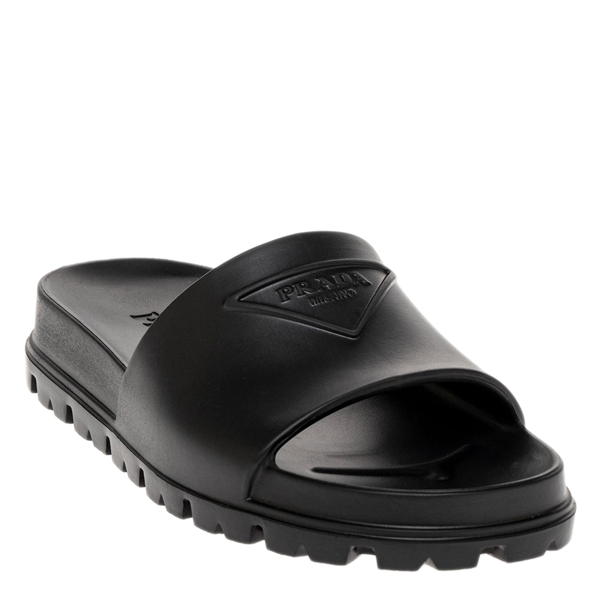 Prada Black Embossed Logo Rubber Slides Prada Rubber Slides In Black | ModeSens main image 4