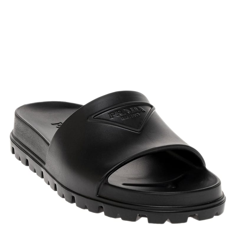 Prada Logo Embossed Rubber Slides - 35 EU