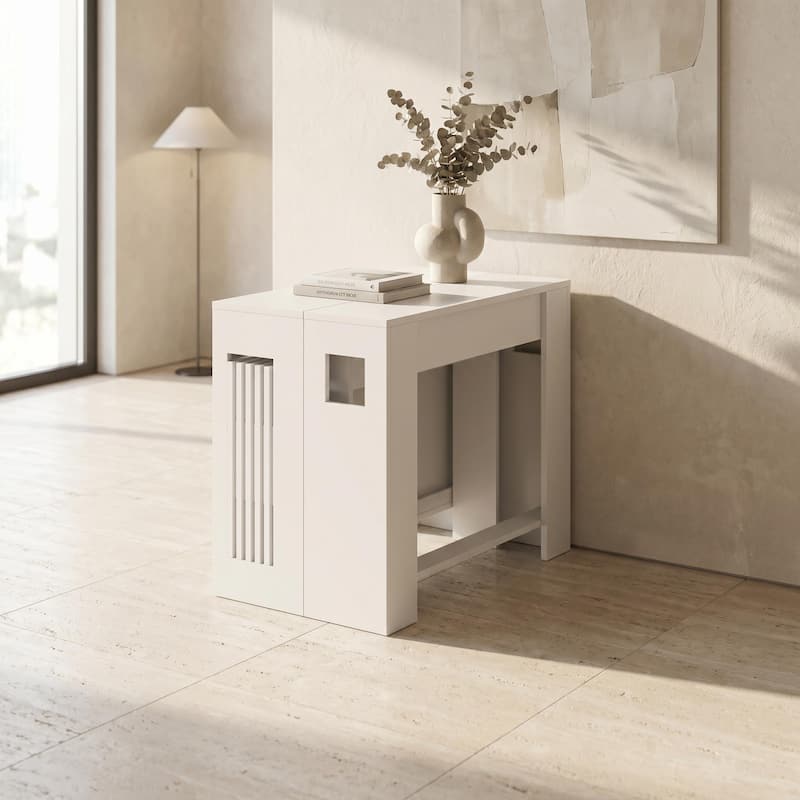 120" Extending Console Table to Writing Desk, Solid Pine Wood Space-Saving Desk Slim Entryway Table for Small Spaces Table