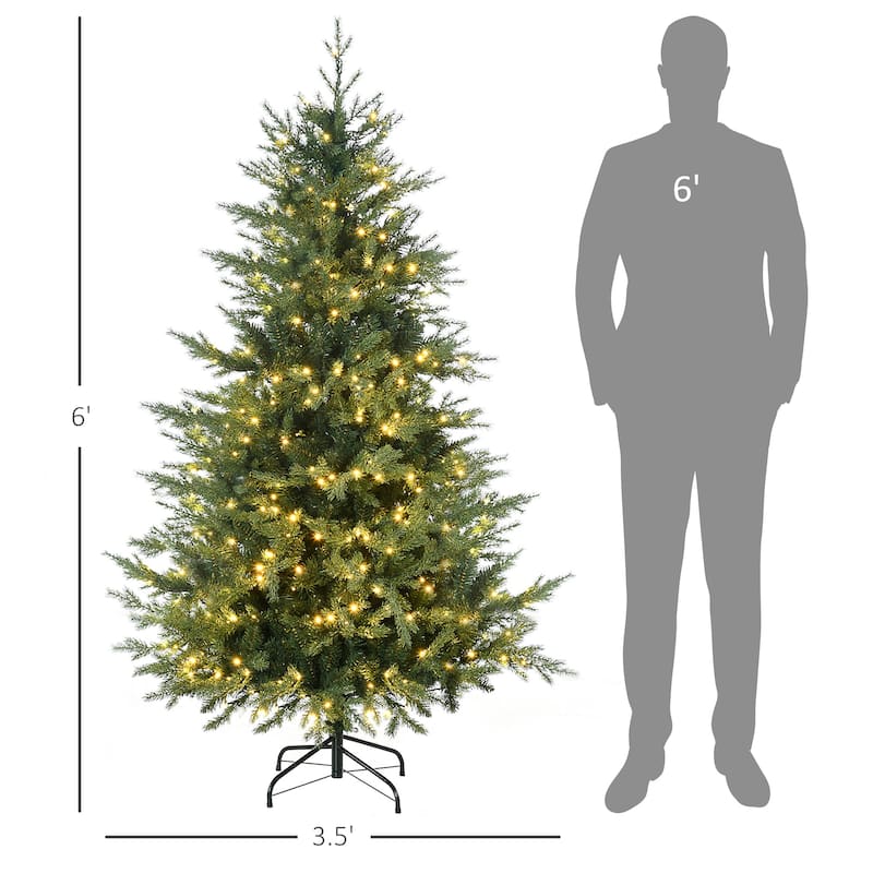 HOMCOM 6ft Tall Prelit Artificial Christmas Tree Holiday Décor with 2328 Branches, 400 Warm White LED Lights, Auto Open