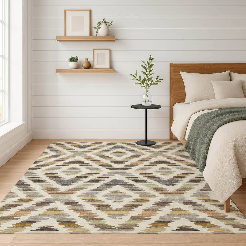 Machine Washable Indoor/ Outdoor Global Diamdon Chantille Rug