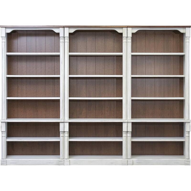 Rustic Open 8' Wood Bookcase, Storage Cabinet, White - 126W x 94H x 16D