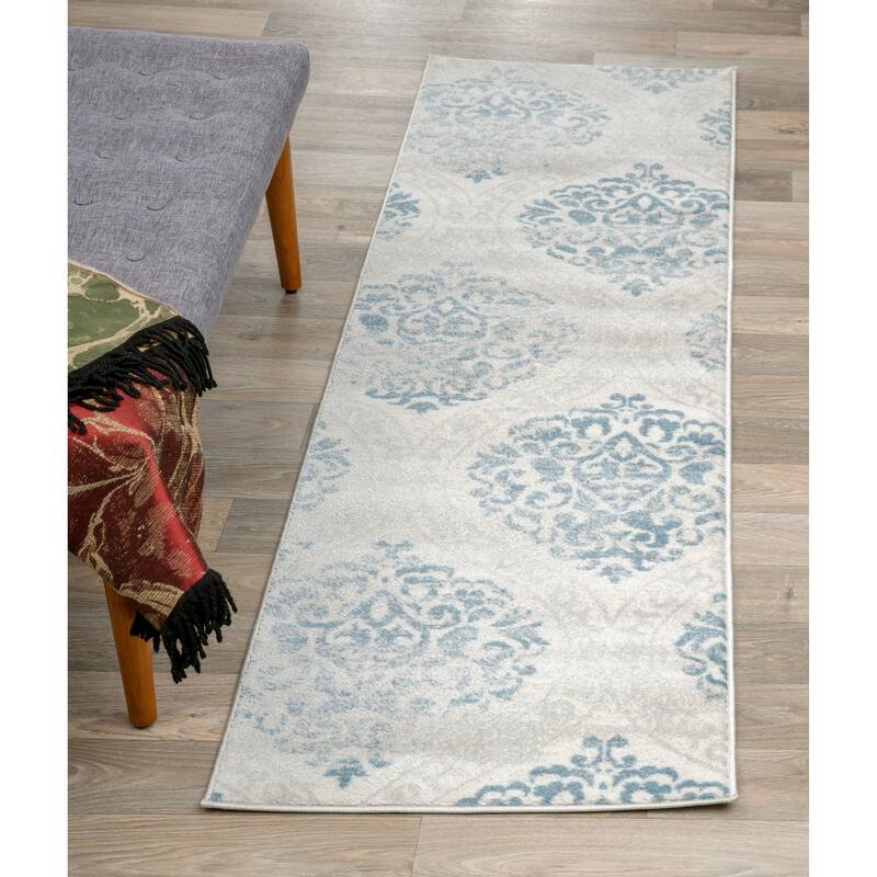 Porch & Den Pascuzzi Distressed Floral Damask Area Rug