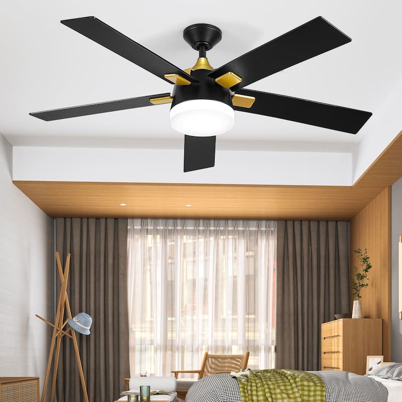 Moasis 5 Blade Ceiling Fan 52 Inch Modern Black and Gold Ceiling Fan - 52"L x 52"W x 15.3"H - Black