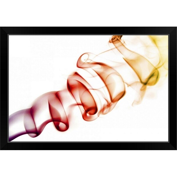 "Red/ Orange Coloured Smoke Curls Isolated on White" Black Framed Print