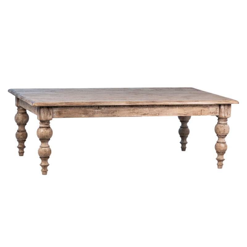 Zuri 54-inch Rectangular Reclaimed Pine Coffee Table with Carved Four Poster Legs Finished in an Antique Seal - Light Brown