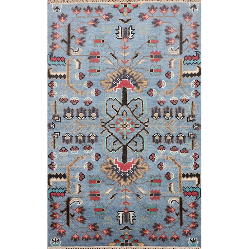 Light Blue Ziegler Foyer Rug Hand-Knotted Wool Carpet - 3'0"x 5'0"