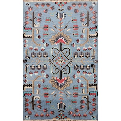 Light Blue Ziegler Foyer Rug Hand-Knotted Wool Carpet - 3'0"x 5'0"