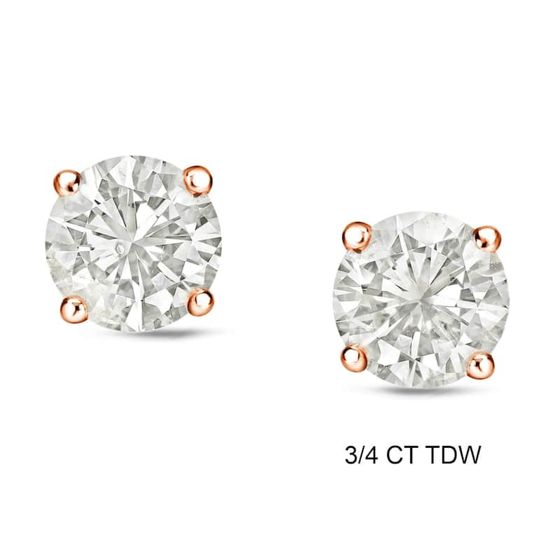 Auriya 1/4 to 3/4ctw Round Diamond Stud Earrings 14k Rose Gold (J-K, I1-I2) - 0.75ct