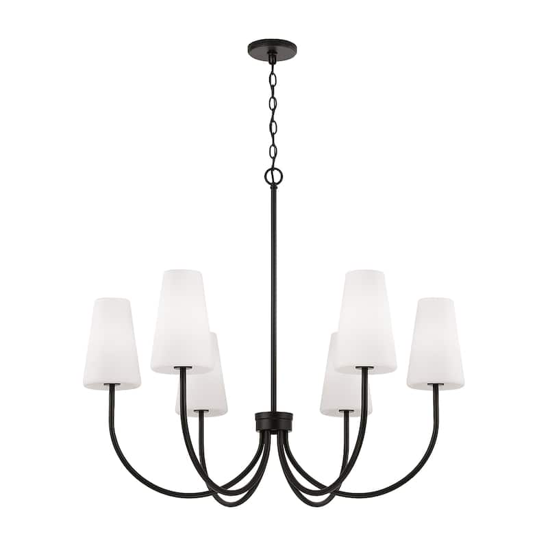 37.25" W x 26.5" H 6-Light Transitional Chandelier with Tapered Soft White Glass - 37.25"W x 33.25"H - Matte Black