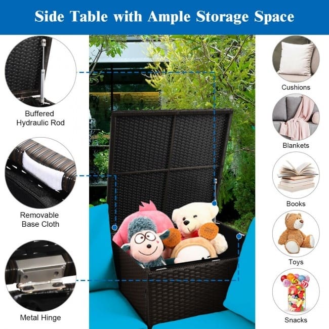 4 Pieces Outdoor Patio Rattan Furniture Set with Cushioned Loveseat and Storage Box - 47.5" x 26" x 26" (L x W x H)
