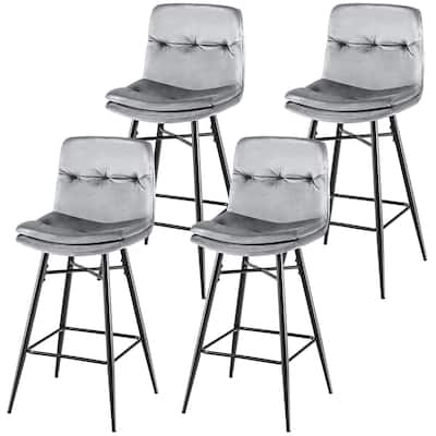 Gymax 4 PCS Velvet Bar Stools Bar Height Dining Chairs w/ Metal Legs