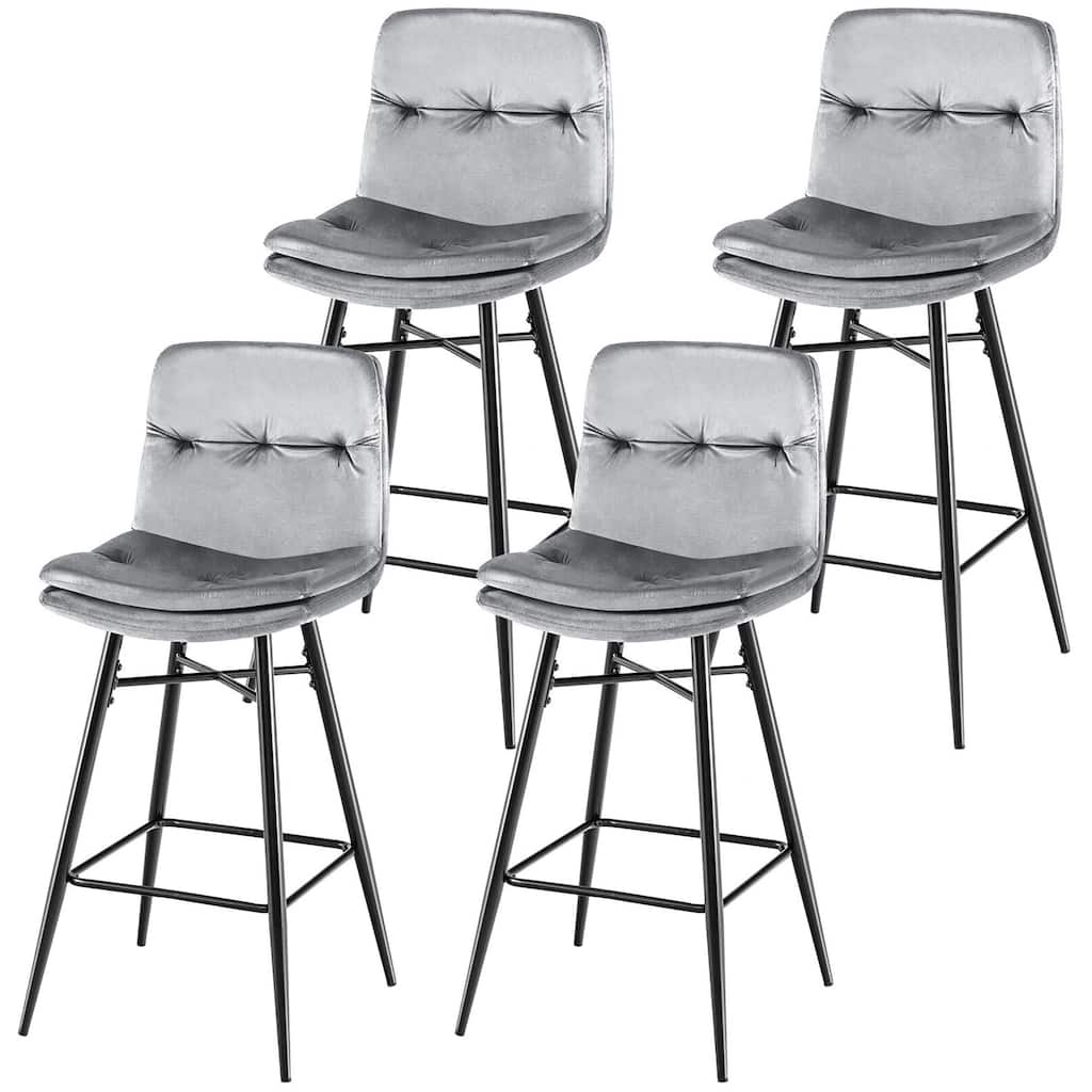 Gymax 4 PCS Velvet Bar Stools Bar Height Dining Chairs w/ Metal Legs