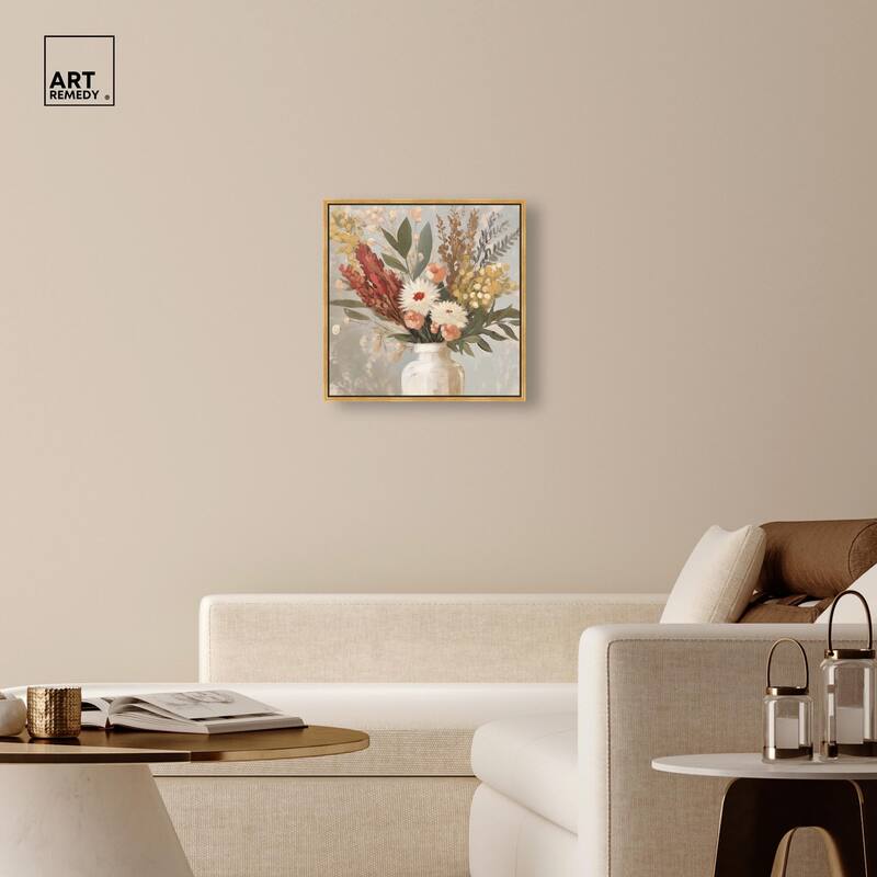 White Vase Bouquet Canvas by Art Remedy