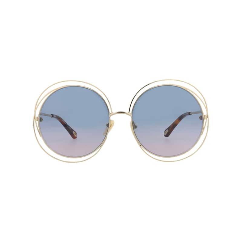 Chloé Round-Frame Metal Sunglasses - Gold Gold Blue - Gold - Blue Lens