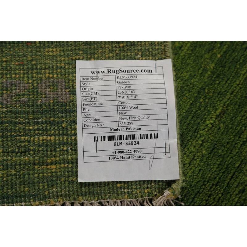 Modern Green Gabbeh Oriental Area Rug Handmade Wool Carpet - 5'4" x 7'9"